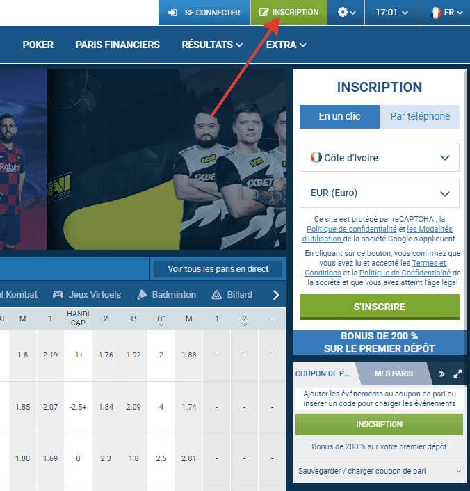 1xbet home registration page